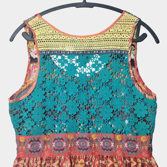 Johnny Was Womens 100% Silk Sleeveless Boho Mini Dress Crochet Back Festival M - Picture 2 of 12